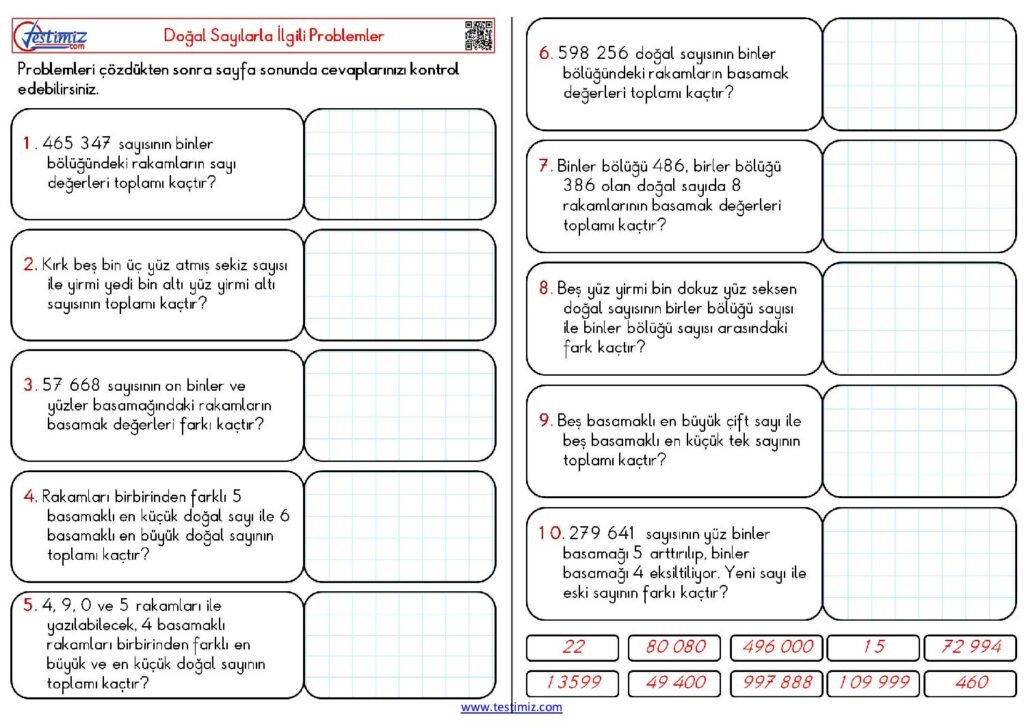 4. Sınıf Sayı Problemleri Etkinlik Çalışması PDF