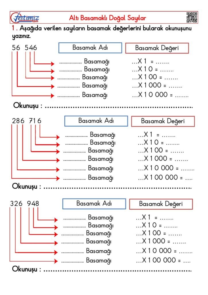 4. Sınıf Altı Basamaklı Doğal Sayılar Çalışması PDF