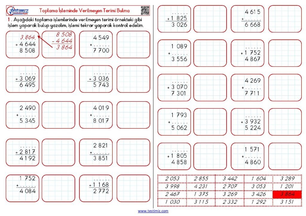 4. Sınıf Toplama İşleminde Verilmeyen Terimi Bulma Çalışması PDF