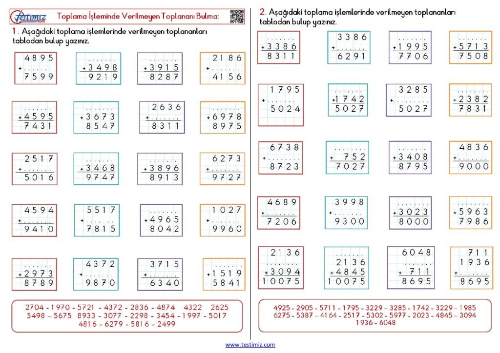 4. Sınıf Verilmeyen Toplananı Bulma Çalışması PDF