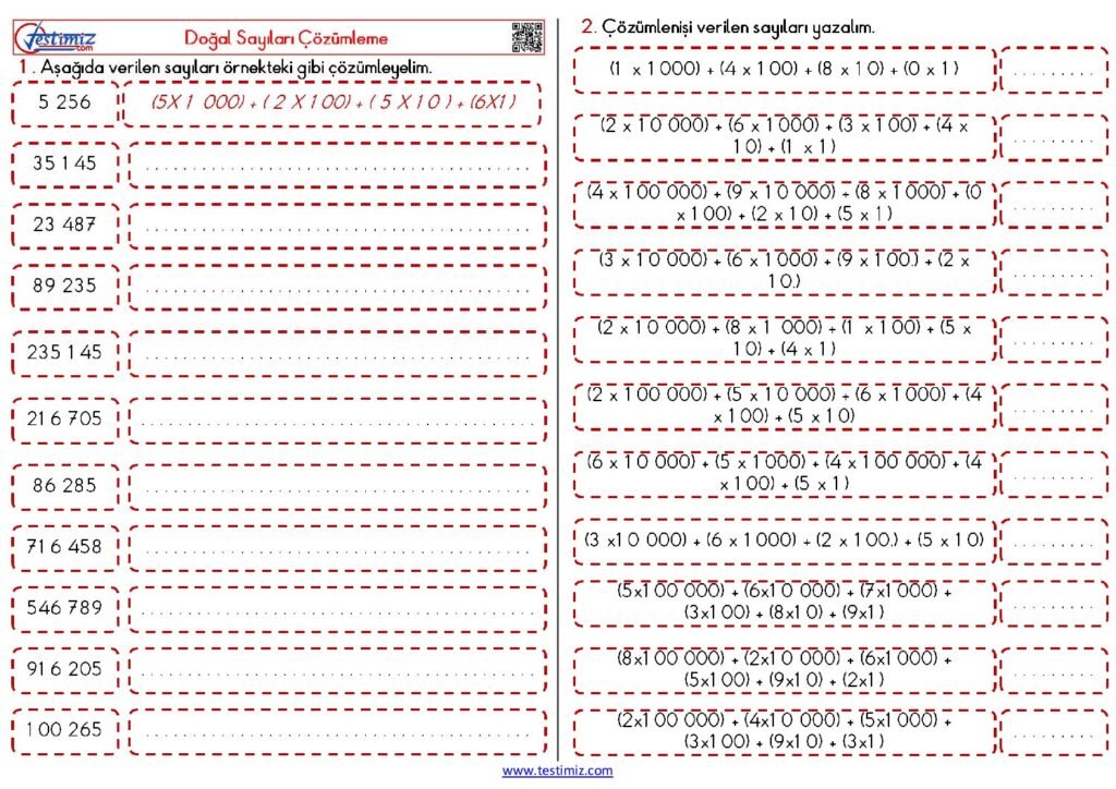 4. Sınıf Doğal Sayılarda Çözümleme Çalışması PDF