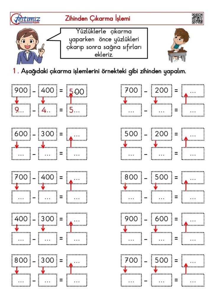 4. Sınıf Zihinden Çıkarma Alıştırmaları Çalışması PDF