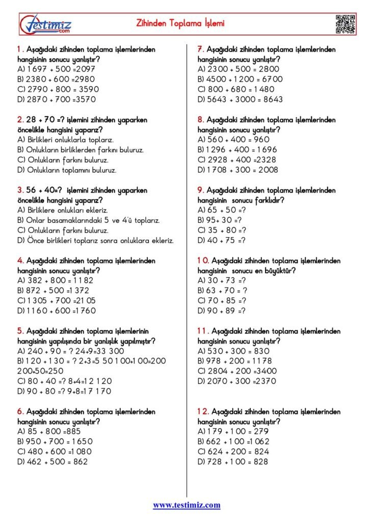 4 S n f Zihinden Toplama lemi al malar 4 S n f Zihinden Toplama lemi al malar