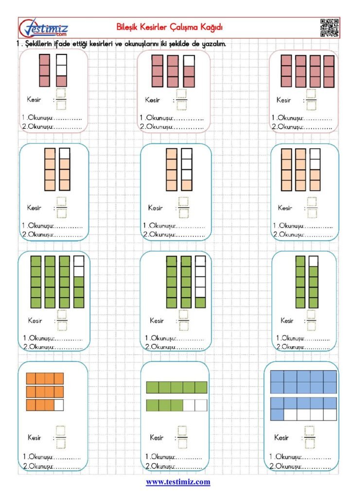 4. Sınıf Bileşik Kesirler Çalışma Kağıdı PDF