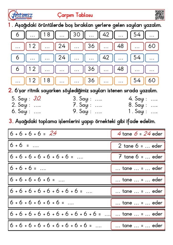 4. Sınıf Çarpım Tablosu Çalışması PDF