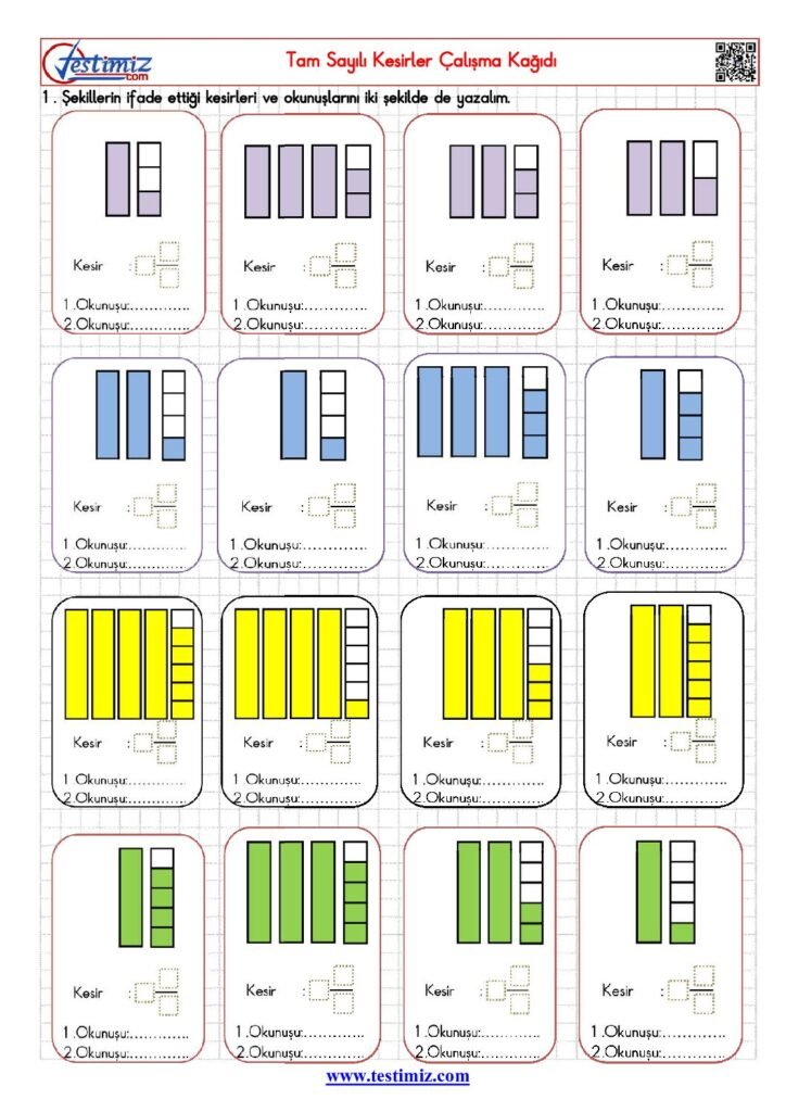 4. Sınıf Tam Sayılı Kesirler Çalışma Kağıdı PDF