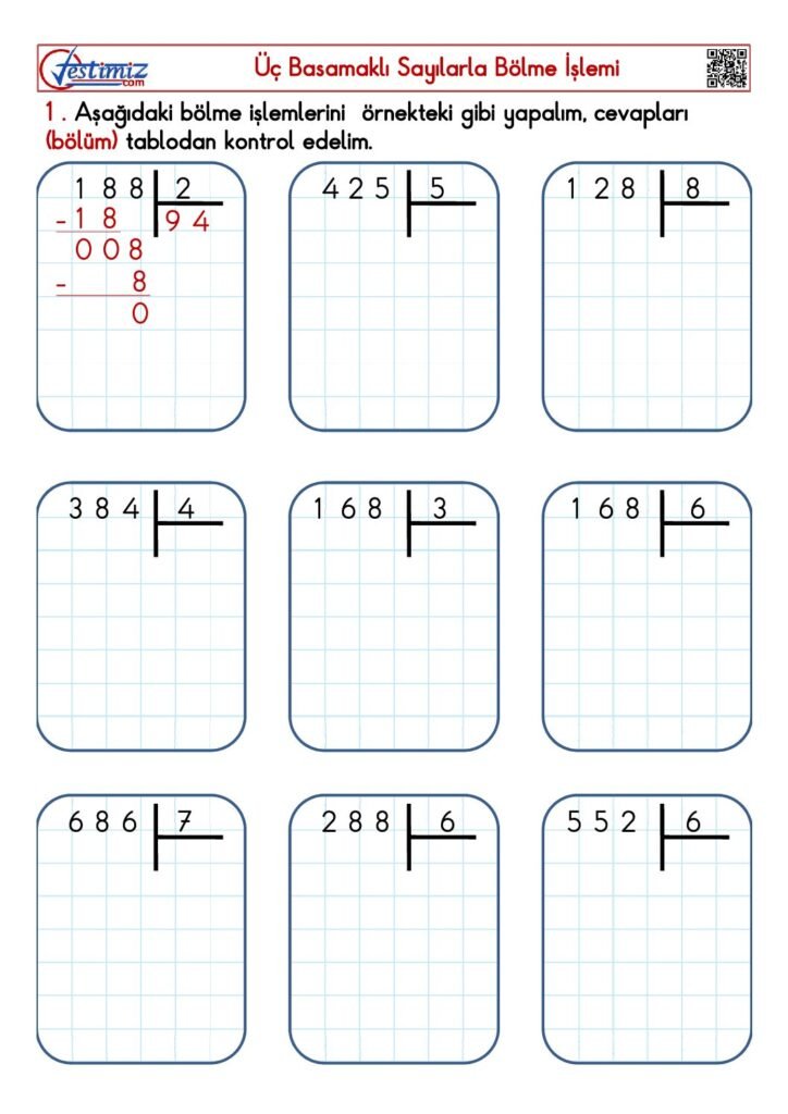 4. Sınıf Üç Basamaklı Sayılarla Bölme İşlemi Çalışması PDF