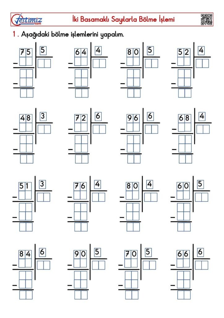 4. Sınıf İki Basamaklı Sayılarla Bölme İşlemi Çalışması PDF