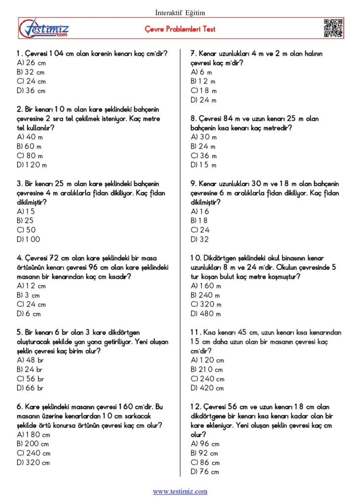 4. Sınıf Çevre Problemleri Testi PDF