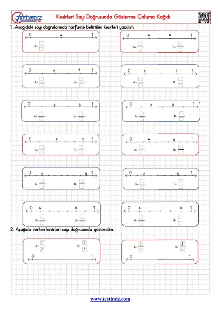 4. Sınıf Kesirleri Sayı Doğrusunda Gösterme Çalışma Kağıdı PDF