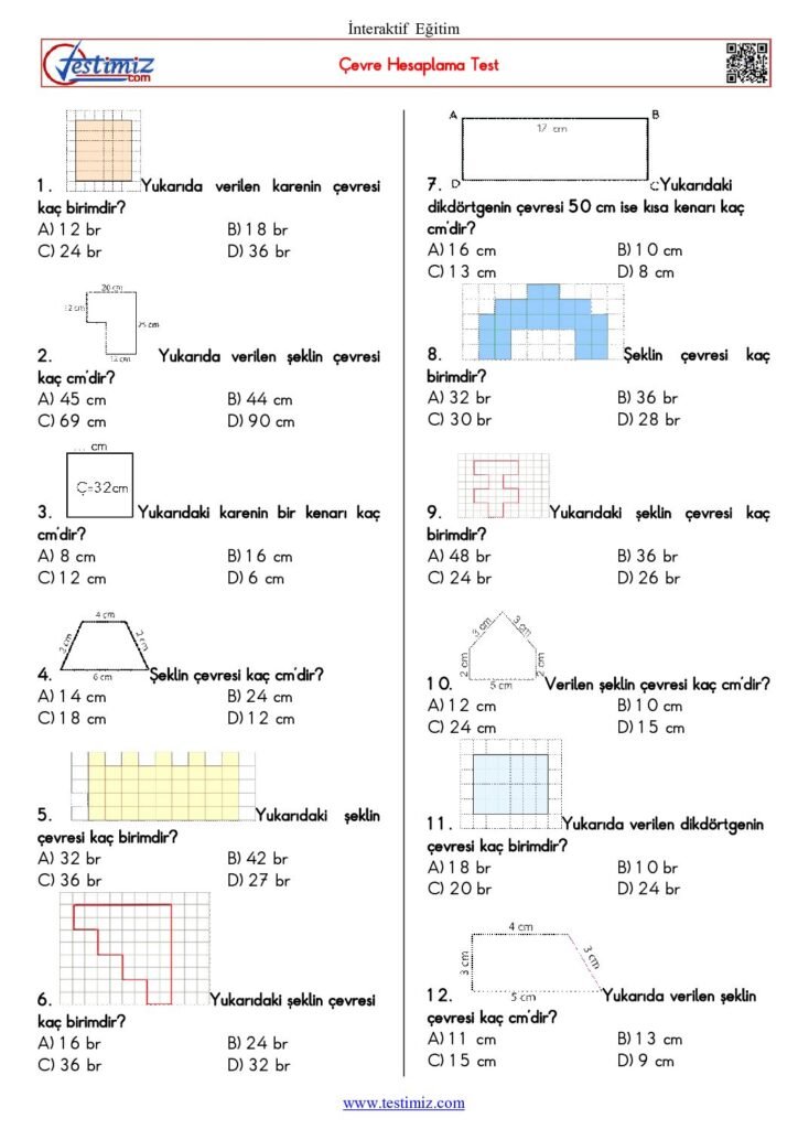 4. Sınıf Çevre Hesaplama Testi PDF