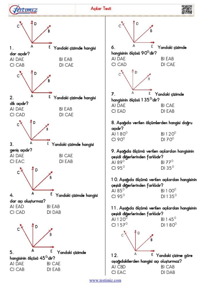 4. Sınıf Açılar Testi PDF