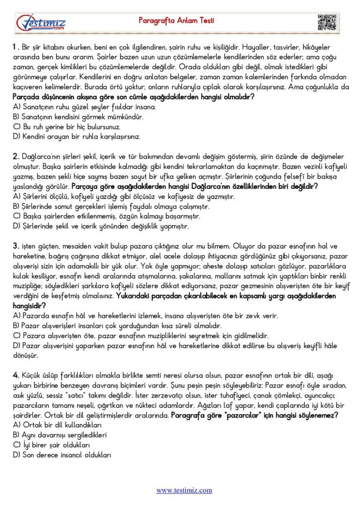 5. Sınıf Paragrafta Anlam Testi PDF