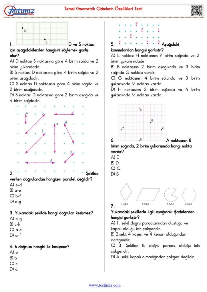 5. Sınıf Temel Geometrik Çizimlerin Özellikleri Testi PDF